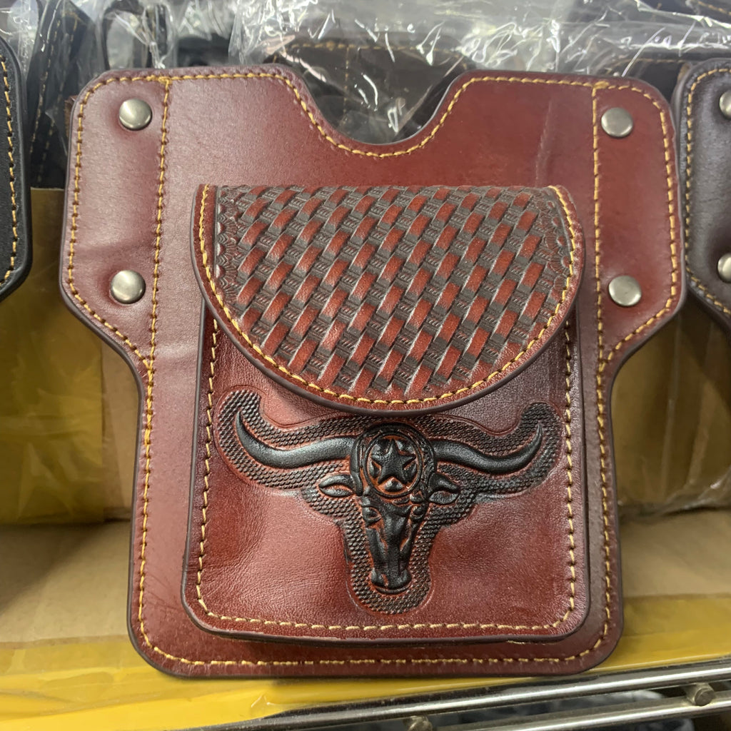 7" x 6" GENUINE LEATHER SHOOTING POUCH BELT LOOP HANDMADE NEW -- FREE SHIPPING