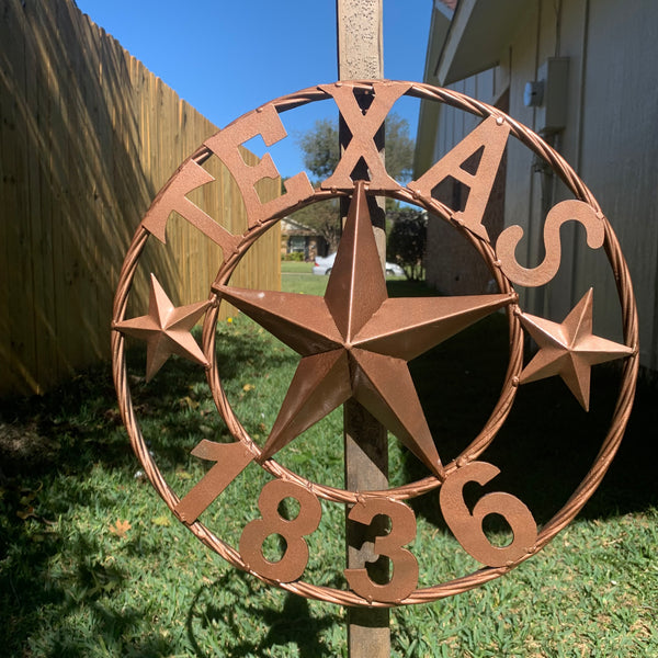 16", 20", 24", 32" TEXAS 1836 HAMMERED COPPER  BARN STAR METAL WALL WESTERN HOME DECOR RED WHITE BLUE ART