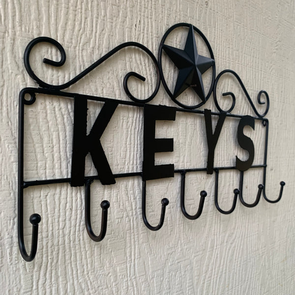 16"x10" LONESTAR KEYS HOLDER METAL HOOKS HANDMADE USA WALL ART METAL WESTERN HOME DECOR NEW BLACK