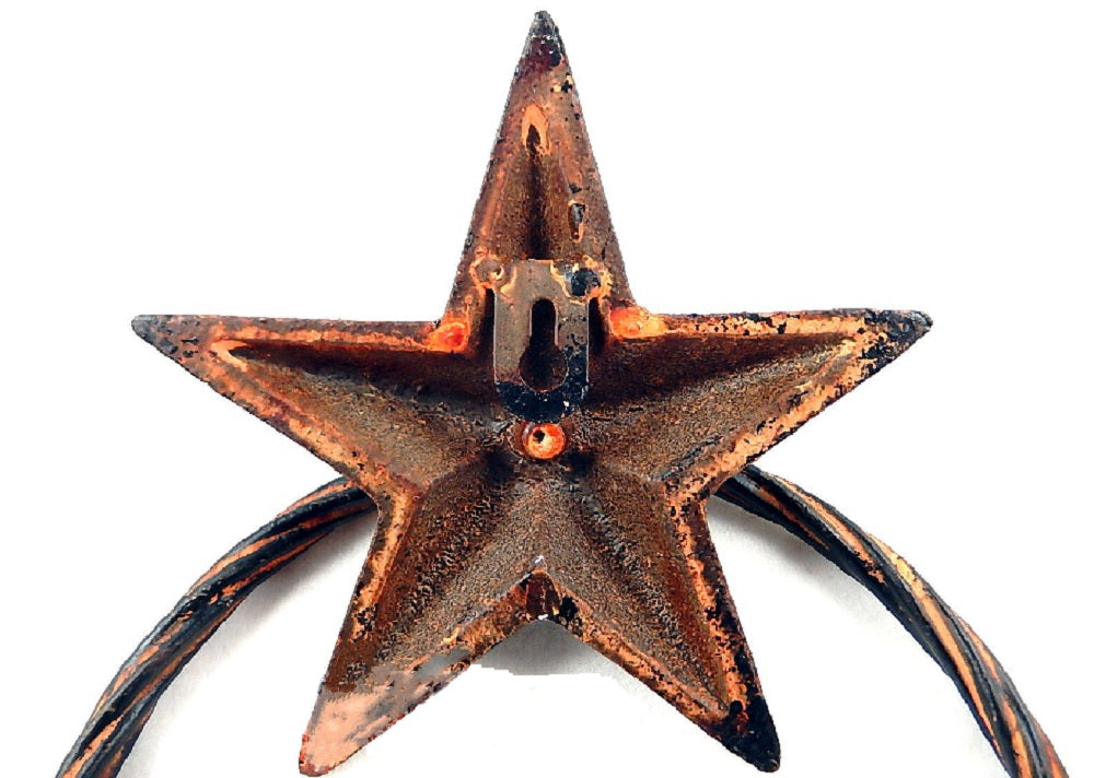 Rustic Western Star Hand Towel Ring Cast Iron Rust Black Finish Wall Mounted #55068