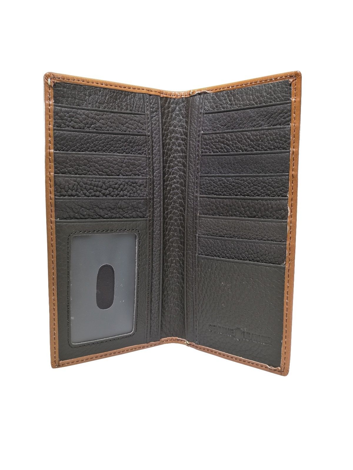 WESTERN CHECKBOOK BI FOLD WOMEN'S WALLET & MEN'S WALLET GENUINE LEATHER TAN FRONT FLORAL EMBOSSED
