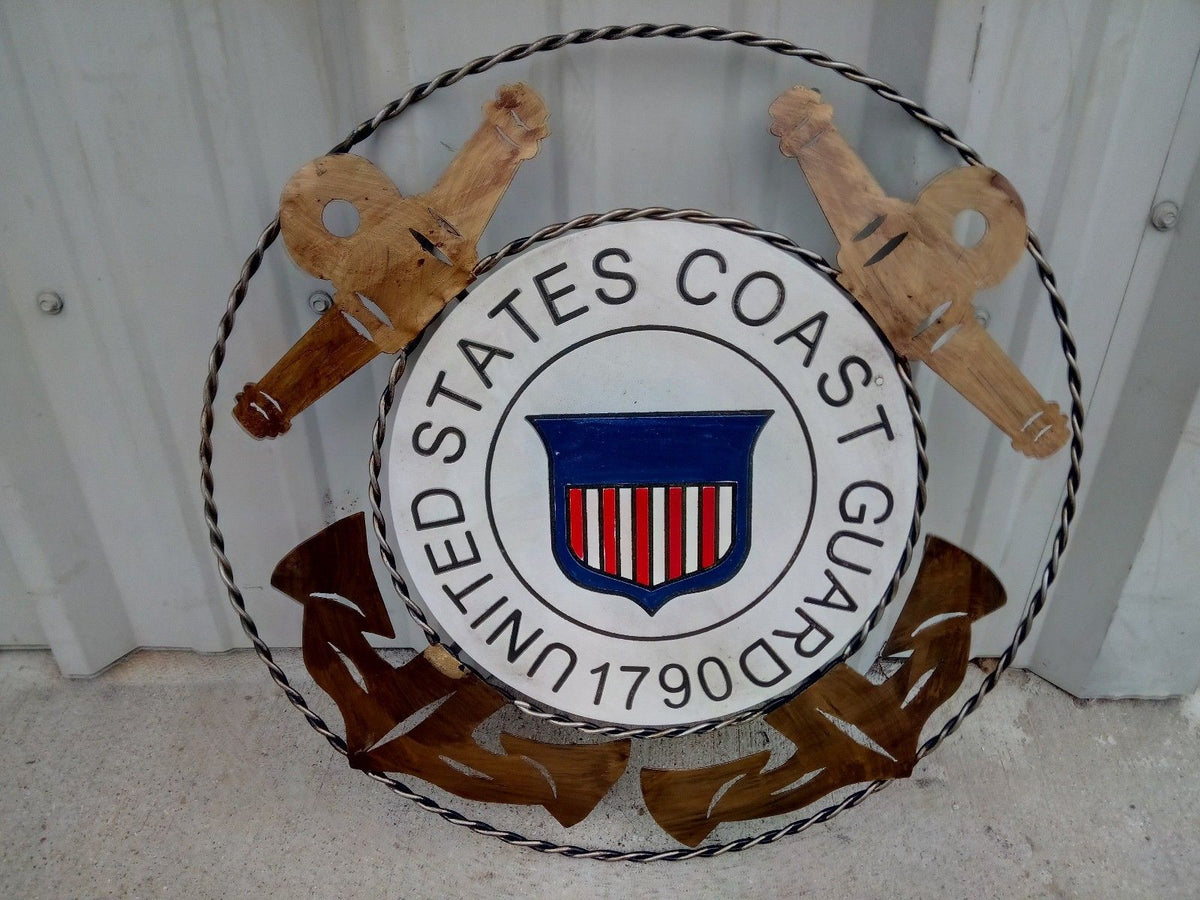 21" UNITED STATES COAST GUARD MILITARY METAL RING WOOD PLAQUE ART WESTERN HOME
