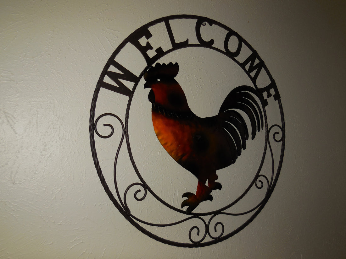 Welcome Rooster Wall Art Sign-#EH10143