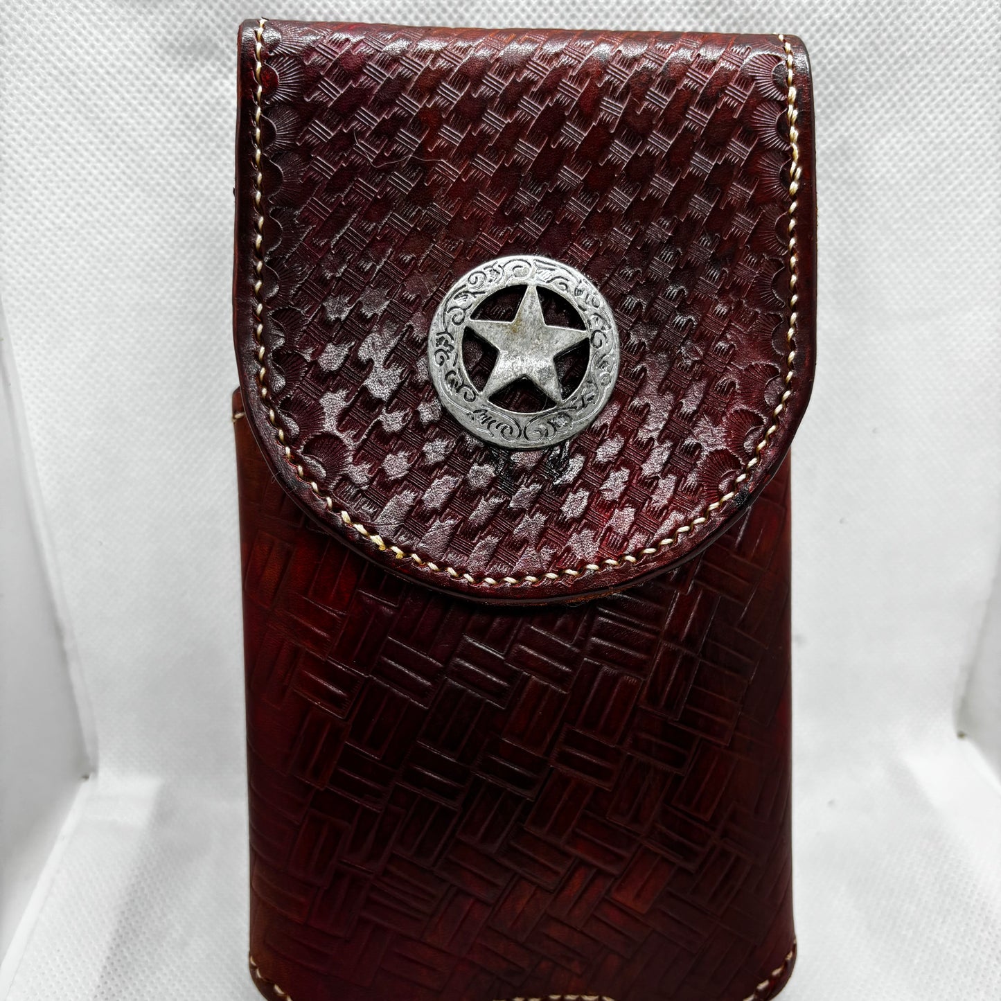 7" LONE STAR LEATHER HOLSTER BROWN STAR POUCH EXTRA LARGE  BELT LOOP CLIP CELL PHONE CASE UNIVERSAL HANDMADE #EH13808