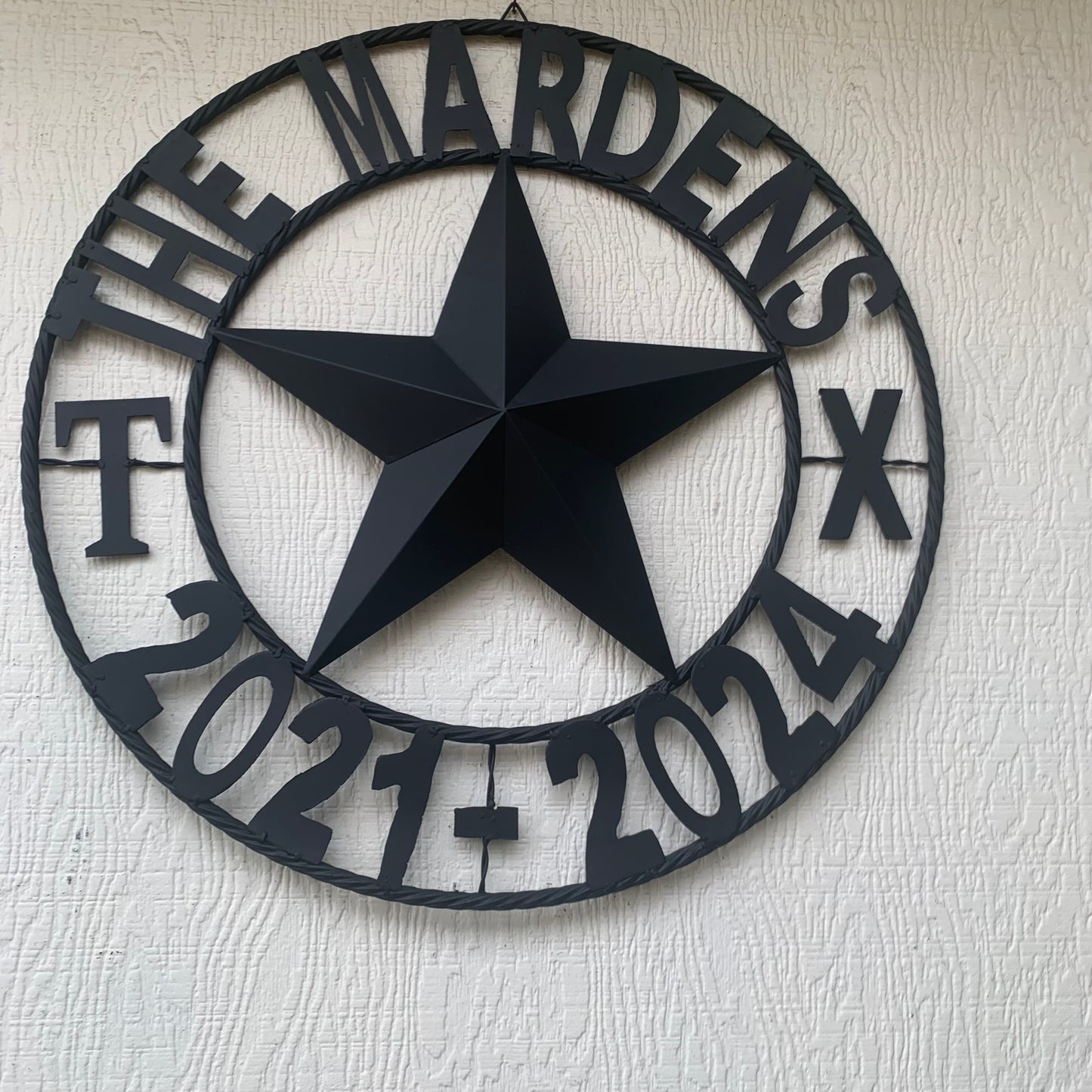 MARDENS STYLE CUSTOM NAME STAR BARN METAL STAR 3d TWISTED ROPE RING WESTERN HOME DECOR RUSTIC BLACK HANDMADE 24",32",36",50"