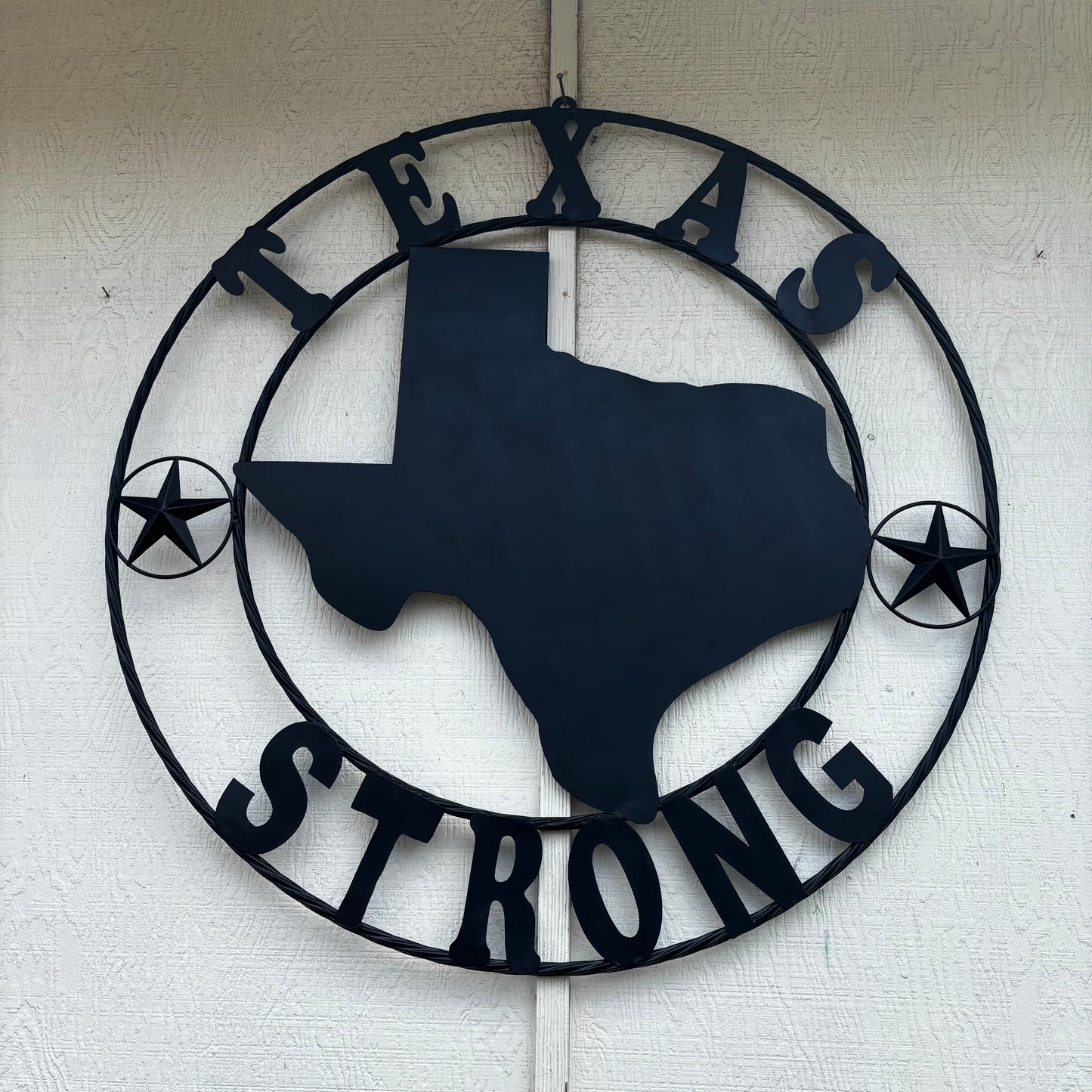 TEXAS STRONG BLACK METAL SIGN WESTERN HOME DECOR HANDMADE
