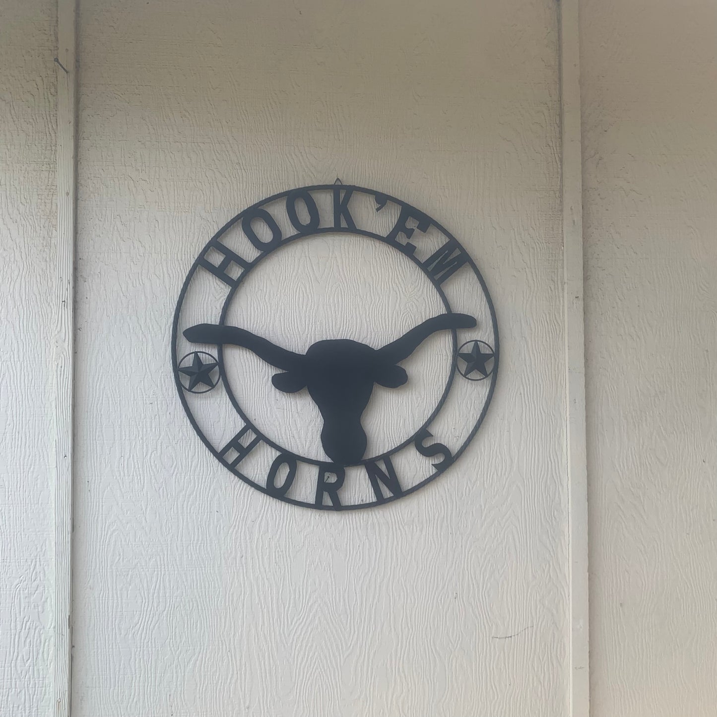 HOOKEM HORNS WITH LONE STAR TEXAS LONGHORNS HOOK EM BLACK METAL CUSTOM VINTAGE CRAFT WALL ART TEAM SIGN HANDMADE