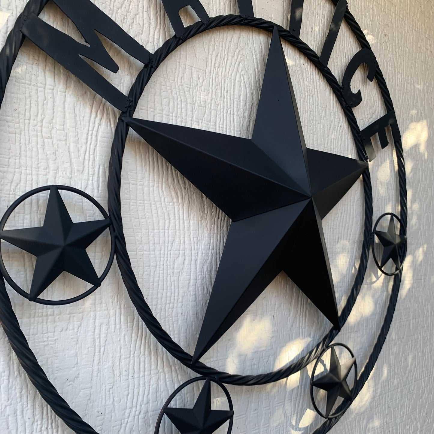 MATTICE STYLE BLACK STAR YOUR CUSTOM NAME BARN METAL STAR 3d TWISTED ROPE RING WESTERN HOME DECOR HANDMADE 24",32",36",50"