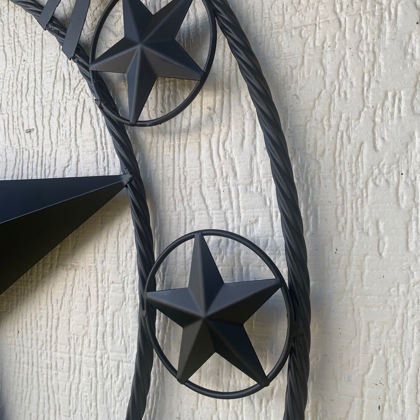 YANKER STYLE CUSTOM NAME STAR BARN METAL STAR 3d TWISTED ROPE RING WESTERN HOME DECOR RUSTIC BLACK HANDMADE 24",32",36",50"