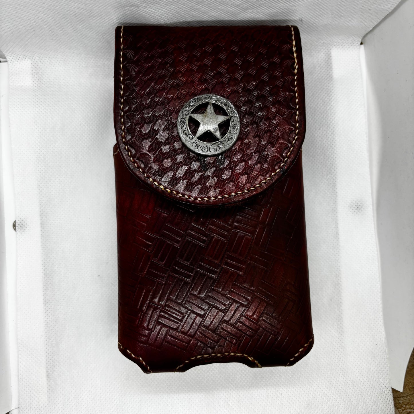 7" LONE STAR LEATHER HOLSTER BROWN STAR POUCH EXTRA LARGE  BELT LOOP CLIP CELL PHONE CASE UNIVERSAL HANDMADE #EH13808