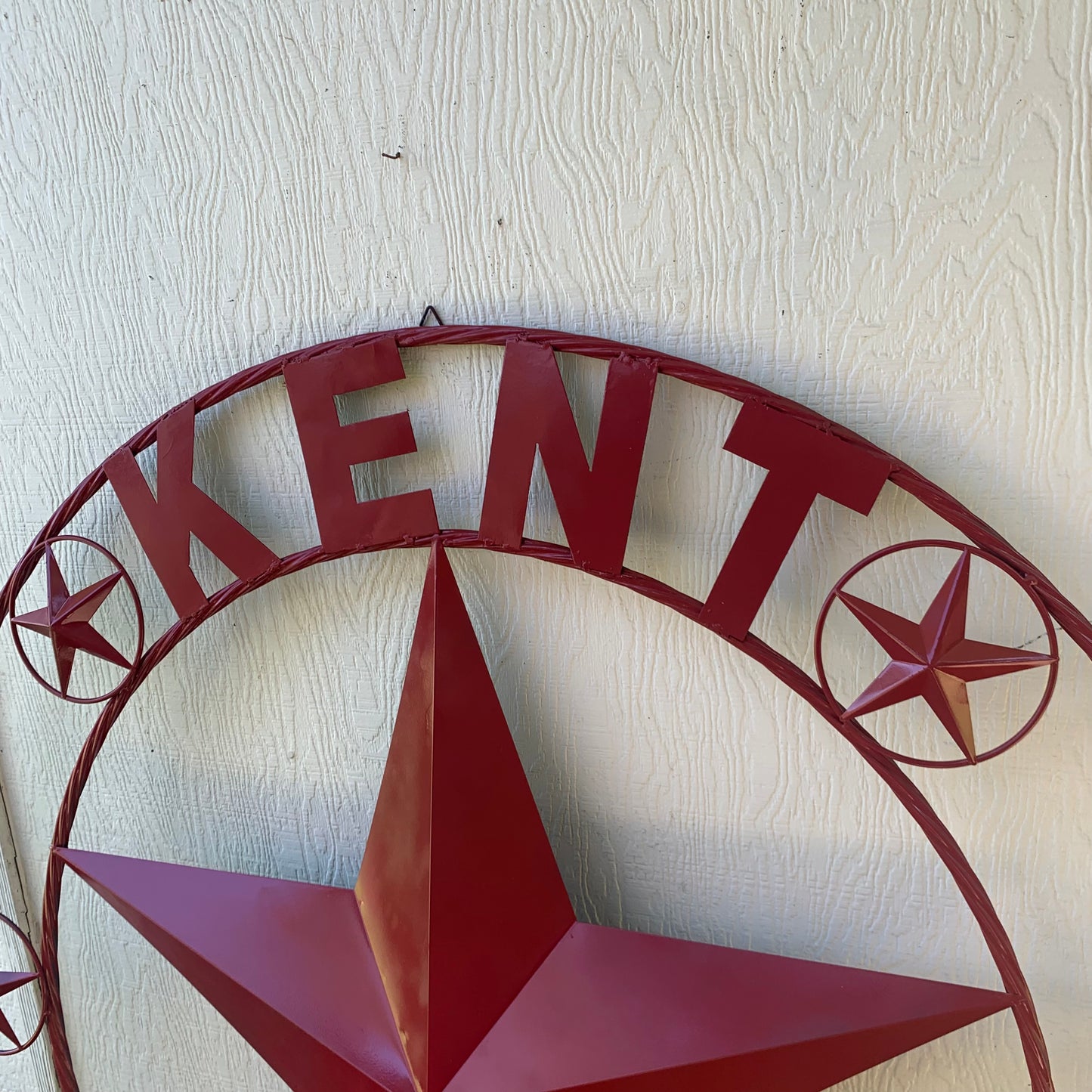 KENT STYLE YOUR CUSTOM STAR METAL NAME RUSTIC BURGUNDY RED CUSTOM 3d STAR METAL NAME BARN STAR TWISTED ROPE RING DESIGN METAL WALL ART HOME DECOR ANY SIZE