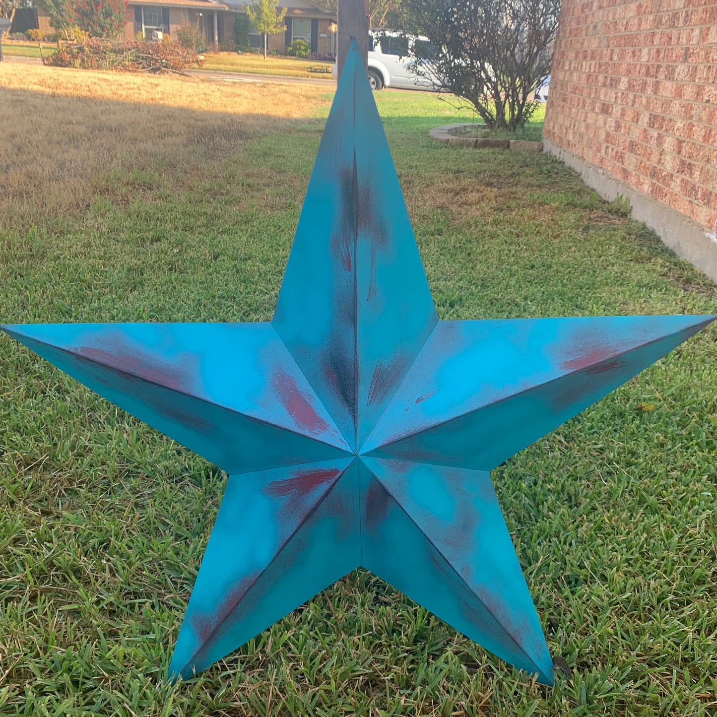 #EH10540 TURQUOISE DISTRESSED TWO TONE BARN STAR METAL ART WESTERN HOME DECOR HANDMADE NEW