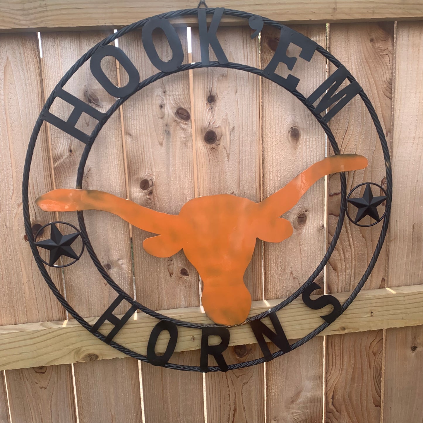 HOOKEM HORNS WITH LONE STAR TEXAS LONGHORNS HOOK EM METAL CUSTOM VINTAGE CRAFT WALL ART TEAM SIGN HANDMADE