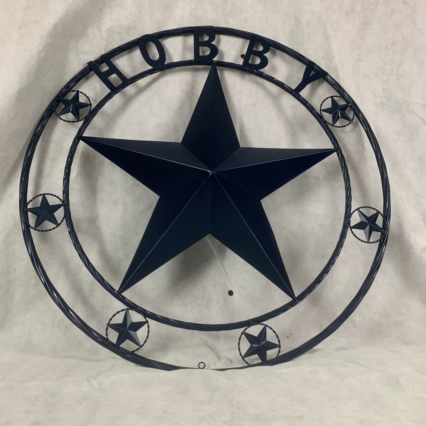 HOBBY STYLE CUSTOM NAME STAR BARN METAL STAR 3d TWISTED ROPE RING WESTERN HOME DECOR RUSTIC NAVY BLUE HANDMADE 24",32",36",50"