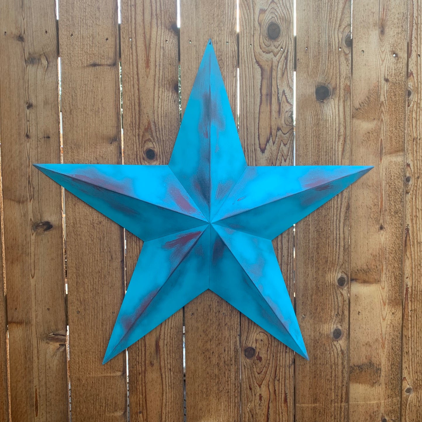 #EH10540 TURQUOISE DISTRESSED TWO TONE BARN STAR METAL ART WESTERN HOME DECOR HANDMADE NEW