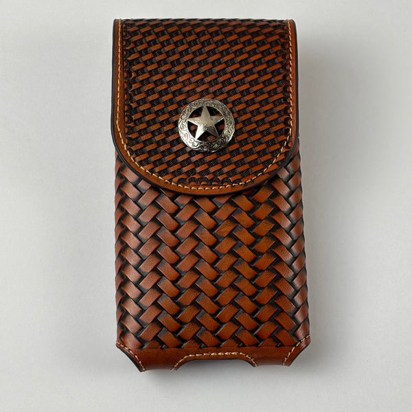 7" LONE STAR LEATHER HOLSTER TAN BROWN STAR POUCH EXTRA LARGE  BELT LOOP CELL PHONE CASE UNIVERSAL OVERSIZE #EH12702