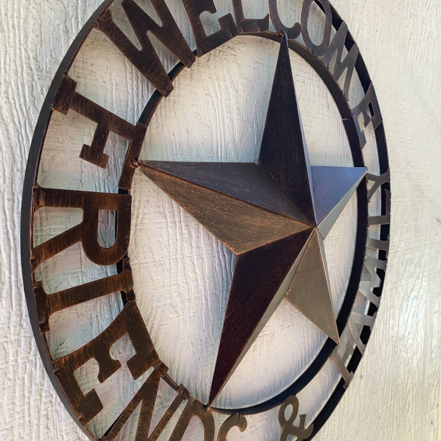 WELCOME FRIENDS FAMILY BARN METAL STAR WALL ART BRONZE WESTERN HOME DECOR HANDMADE NEW #EH13339