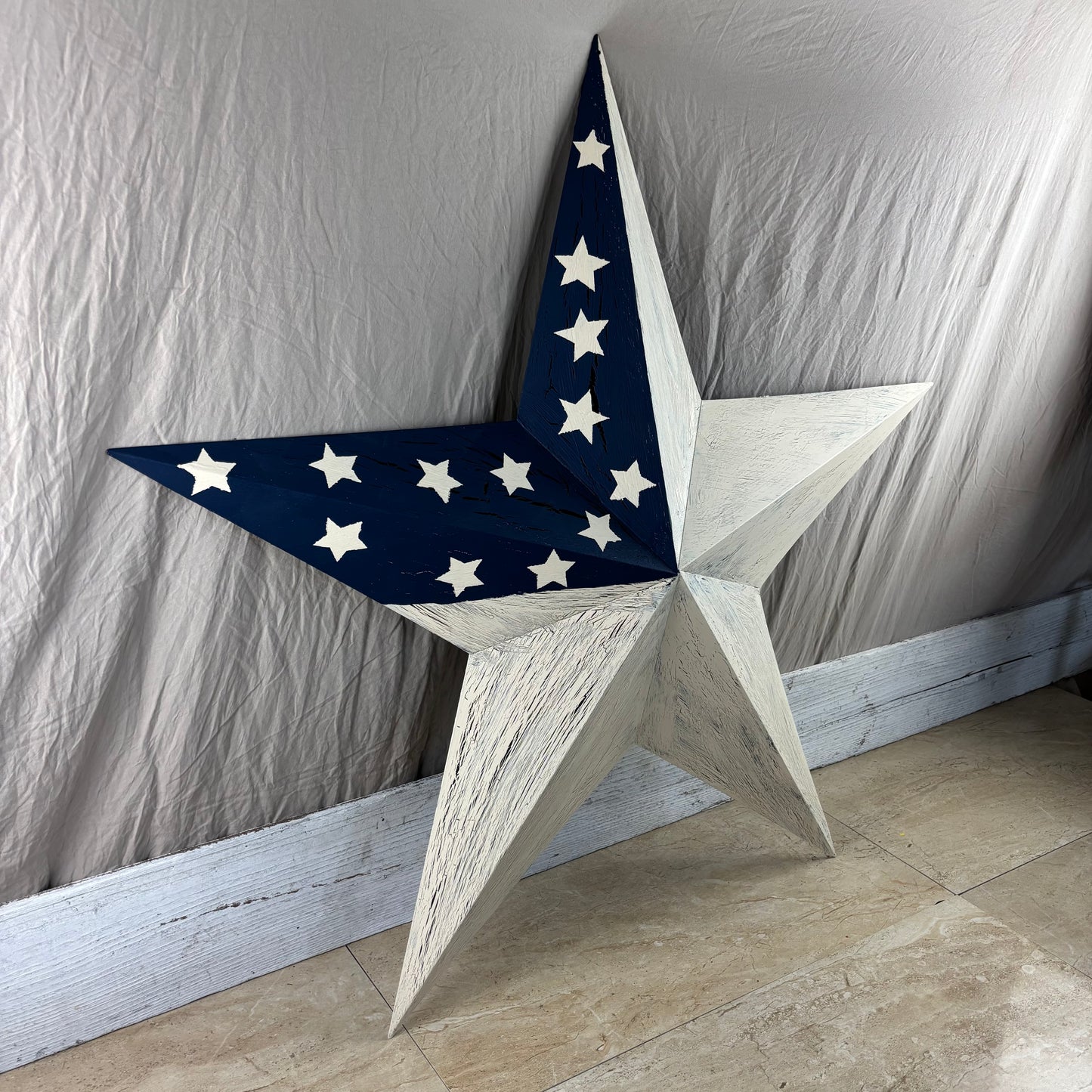 USA FLAG STAR CRACKLE RED IVORY NAVY BLUE METAL BARN STAR METAL WALL ART WESTERN HOME DECOR HANDMADE NEW