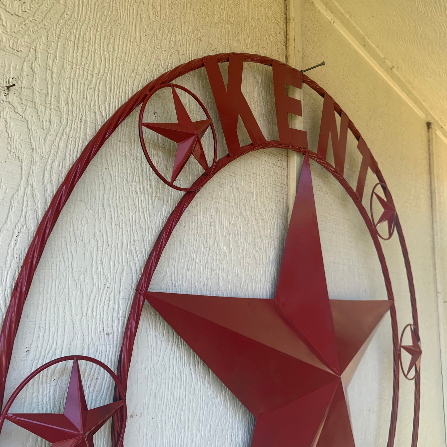 KENT STYLE YOUR CUSTOM STAR METAL NAME RUSTIC BURGUNDY RED CUSTOM 3d STAR METAL NAME BARN STAR TWISTED ROPE RING DESIGN METAL WALL ART HOME DECOR ANY SIZE
