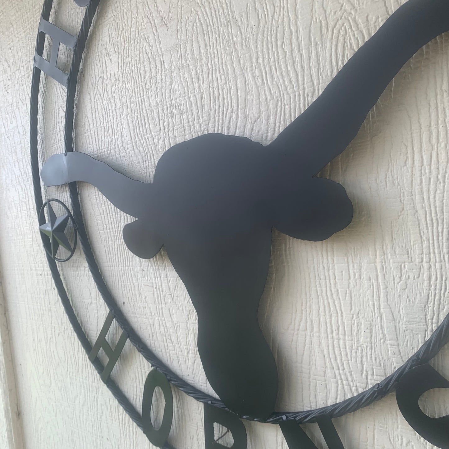 HOOKEM HORNS WITH LONE STAR TEXAS LONGHORNS HOOK EM BLACK METAL CUSTOM VINTAGE CRAFT WALL ART TEAM SIGN HANDMADE