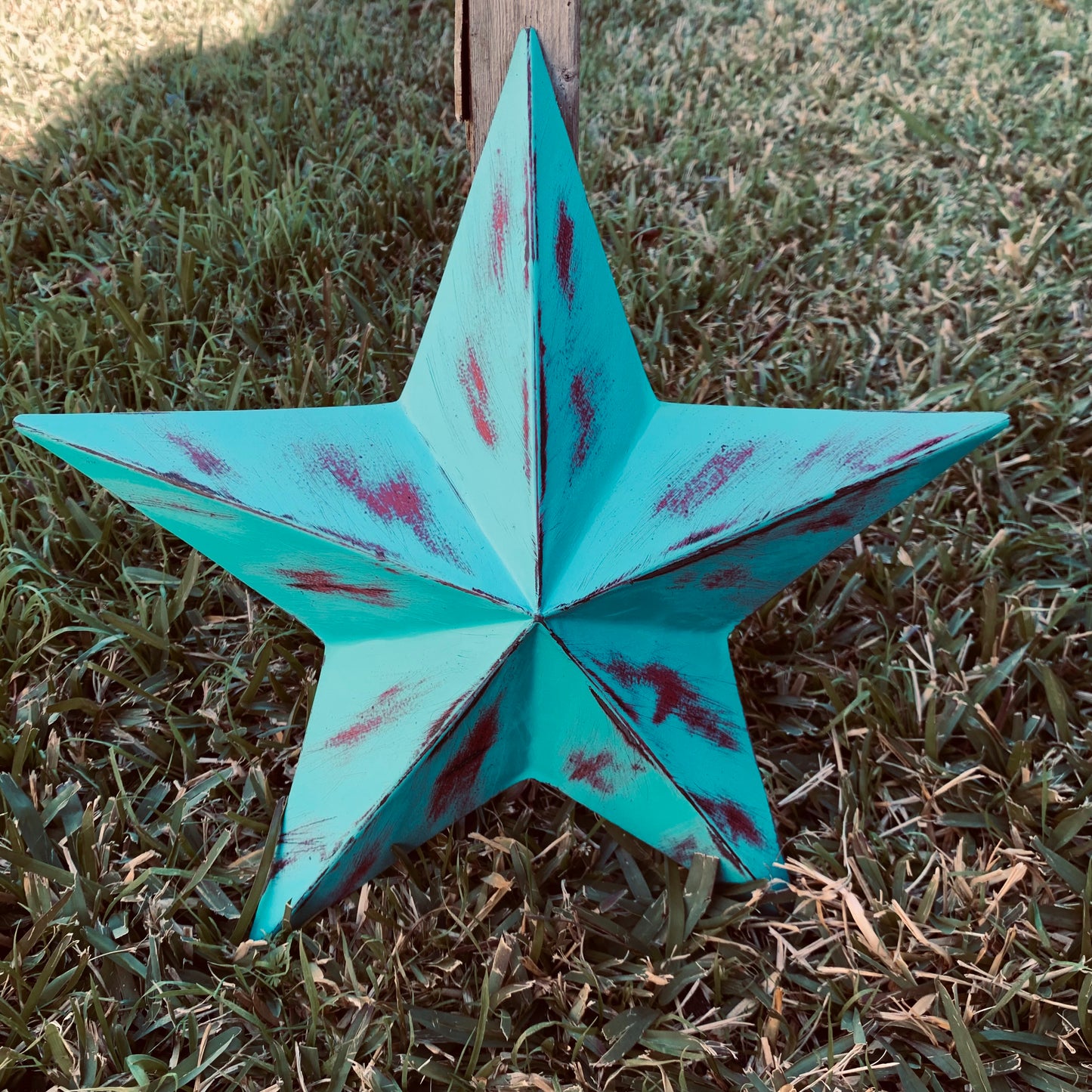 TURQUOISE DISTRESSED TWO TONE BARN STAR METAL ART WESTERN HOME DECOR HANDMADE NEW
