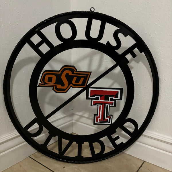 HOUSE DIVIDED OSU & TECH CUSTOM VINTAGE METAL CRAFT WALL ART RUSTIC TEAM SIGN HANDMADE 18",24",32",36