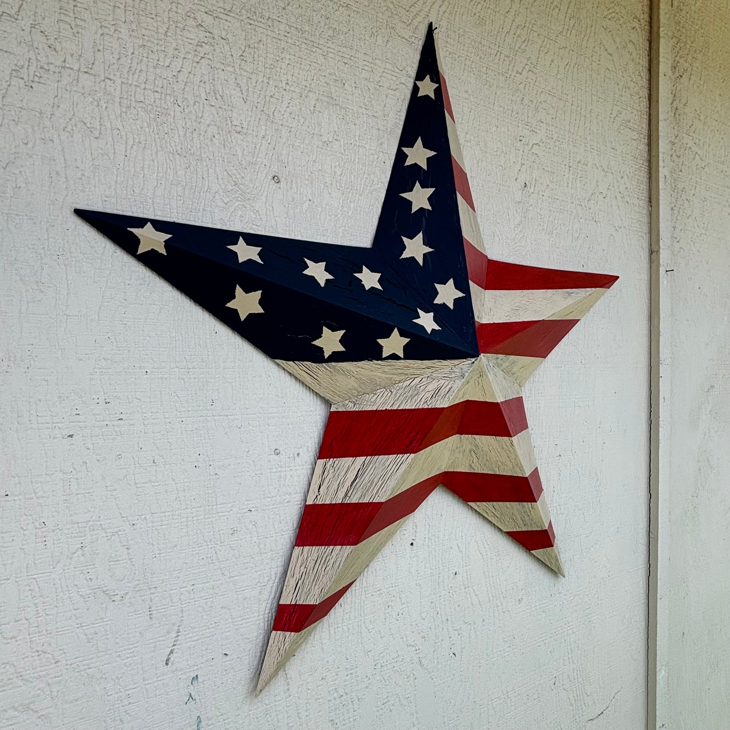 USA FLAG STAR CRACKLE RED IVORY NAVY BLUE METAL BARN STAR METAL WALL ART WESTERN HOME DECOR HANDMADE NEW