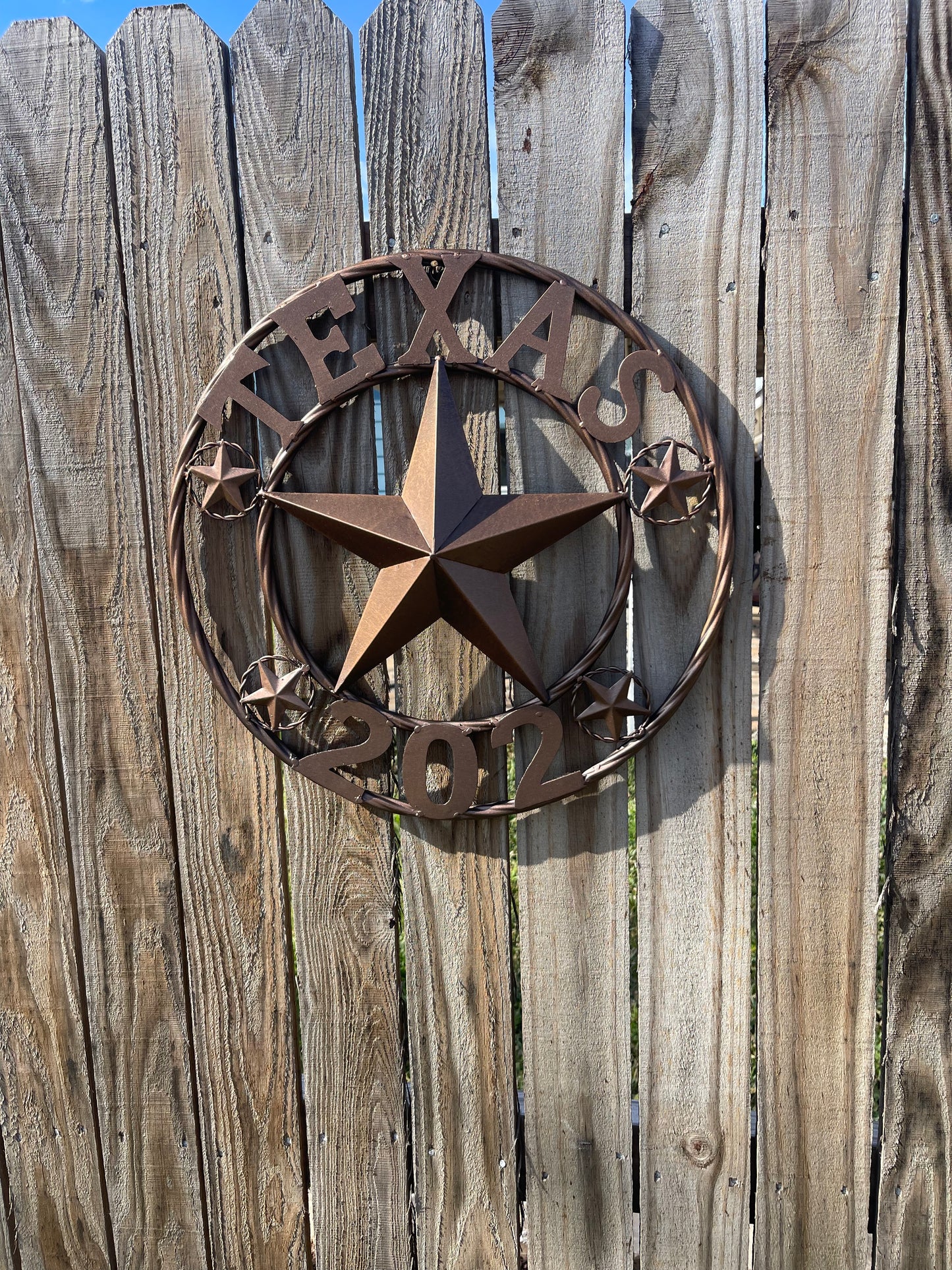 TEXAS 202 STYLE CUSTOM STAR NAME BARN METAL STAR 3d TWISTED ROPE RING WESTERN HOME DECOR RUSTIC  BRONZE HANDMADE 18", 24",32",36",50"