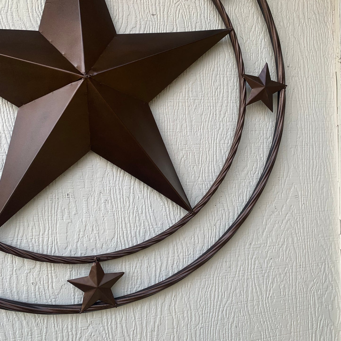TEXAS LONESTAR WITH 3 SMALL STARS BARN STAR METAL RUSTIC BRONZE COPPER TWISTED ROPE RING WESTERN HOME DECOR HANDMADE NEW