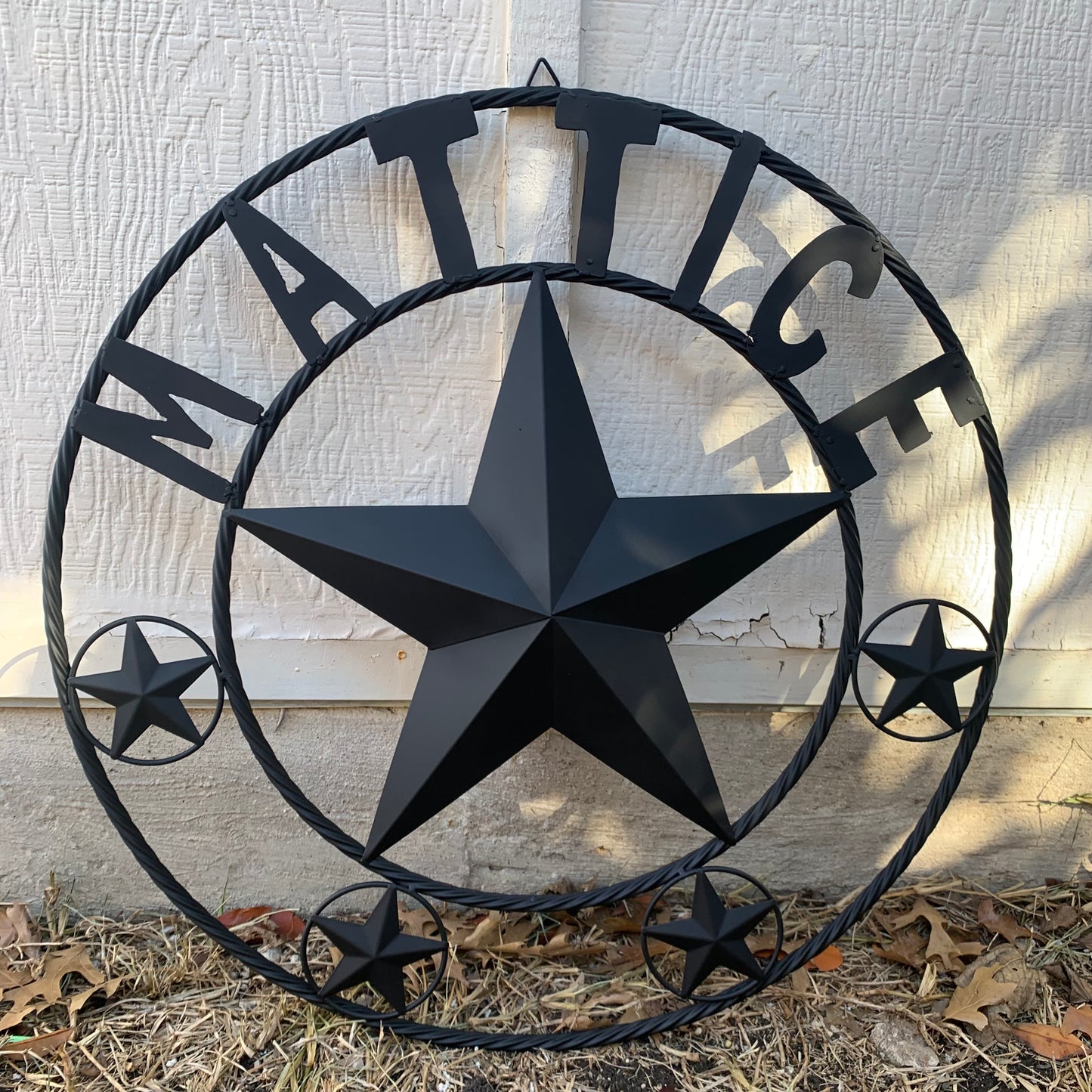 MATTICE STYLE BLACK STAR YOUR CUSTOM NAME BARN METAL STAR 3d TWISTED ROPE RING WESTERN HOME DECOR HANDMADE 24",32",36",50"