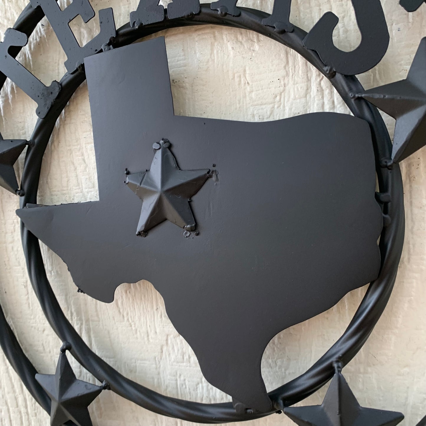 12" STATE OF TEXAS MAP RUSTIC BLACK TWISTED RING METAL SIGN WESTERN HOME DECOR HANDMADE NEW