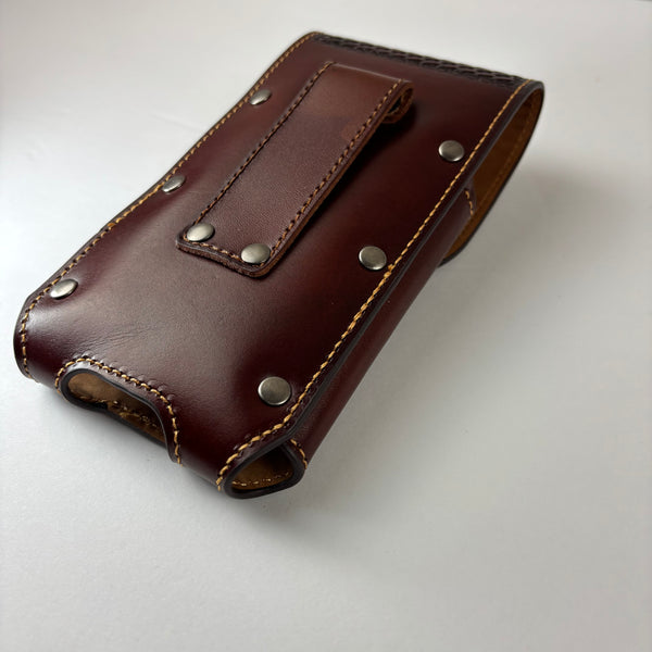 7" PLAIN FLORAL LEATHER HOLSTER BROWN STAR POUCH EXTRA LARGE  BELT LOOP CELL PHONE CASE UNIVERSAL OVERSIZE