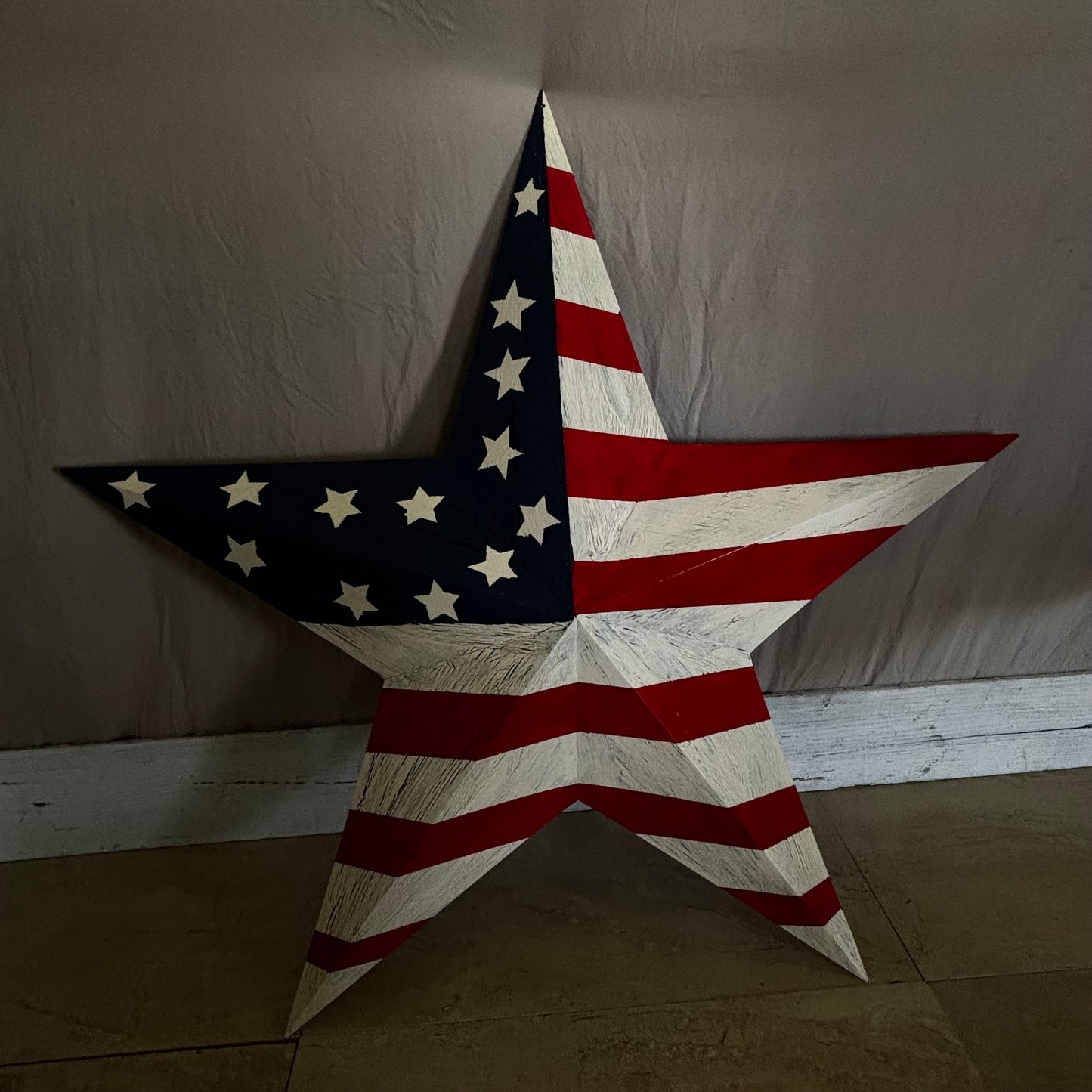 USA FLAG STAR CRACKLE RED IVORY NAVY BLUE METAL BARN STAR METAL WALL ART WESTERN HOME DECOR HANDMADE NEW