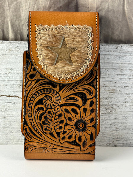 7" STAR LEATHER HOLSTER TAN BROWN STAR POUCH EXTRA LARGE  BELT LOOP CELL PHONE CASE UNIVERSAL OVERSIZE