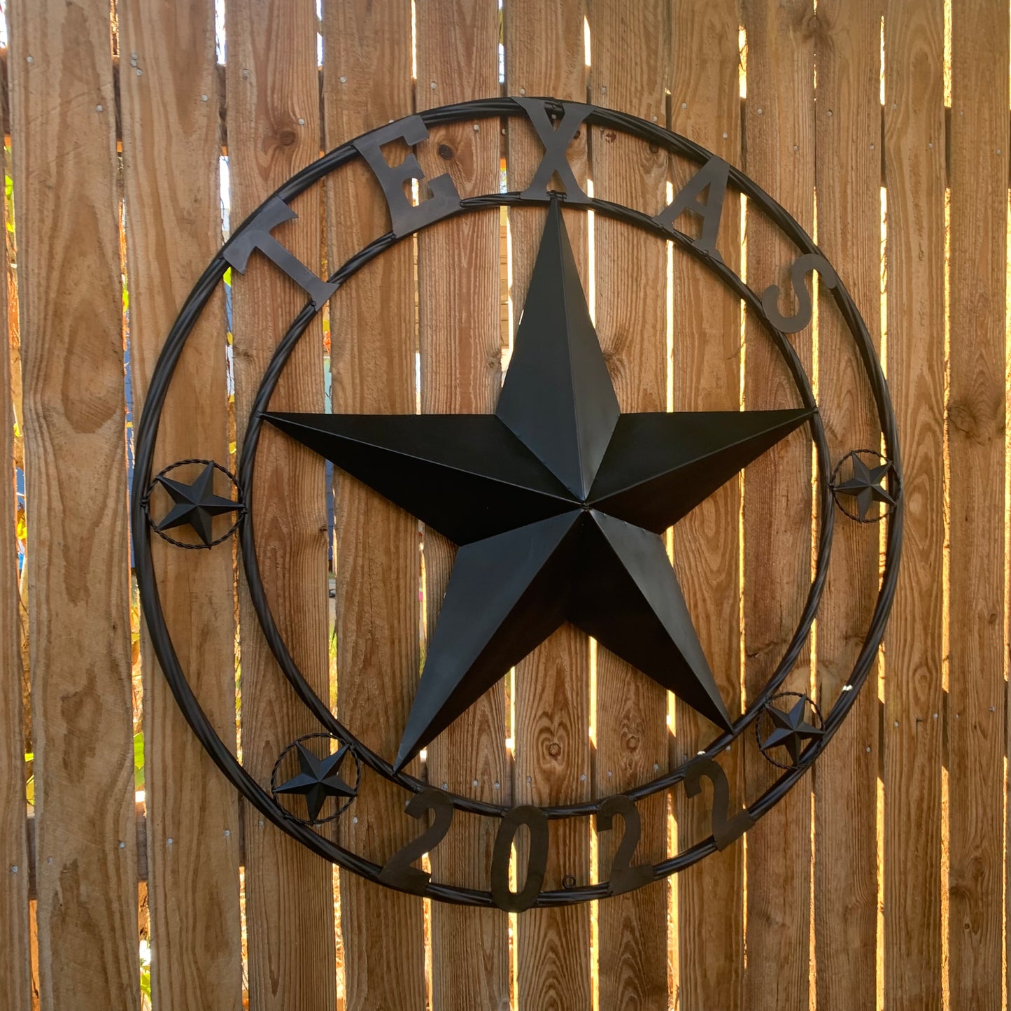 TEXAS 2022 STYLE CUSTOM NAME STAR BARN METAL LONE STAR 3d TWISTED ROPE RING WESTERN HOME DECOR RUSTIC  BLACK HANDMADE 24",32",34",36",40",42",44",46",50"