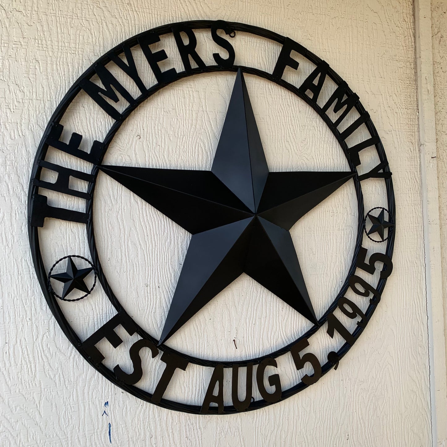 MYERS STYLE YOUR CUSTOM NAME STAR BARN STAR METAL LONE STAR WESTERN HOME DECOR RUSTIC BLACK HANDMADE 24",32",36",50"