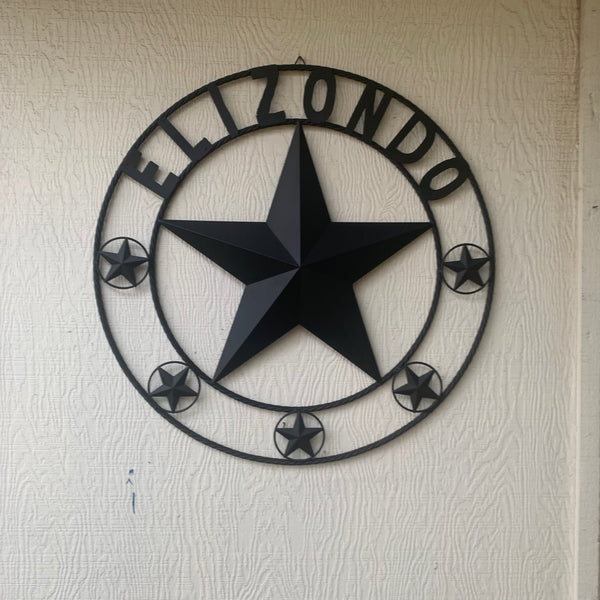 ELIZONDO STYLE CUSTOM NAME STAR BARN METAL STAR 3d TWISTED ROPE RING WESTERN HOME DECOR RUSTIC BLACK HANDMADE 24",32",36",50"