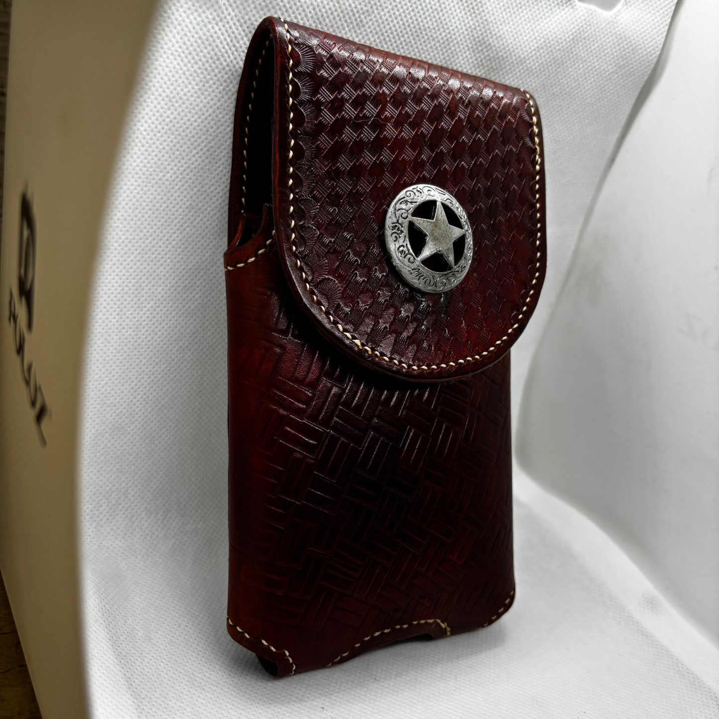 7" LONE STAR LEATHER HOLSTER BROWN STAR POUCH EXTRA LARGE  BELT LOOP CLIP CELL PHONE CASE UNIVERSAL HANDMADE #EH13808