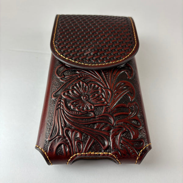 7" PLAIN FLORAL LEATHER HOLSTER BROWN STAR POUCH EXTRA LARGE  BELT LOOP CELL PHONE CASE UNIVERSAL OVERSIZE
