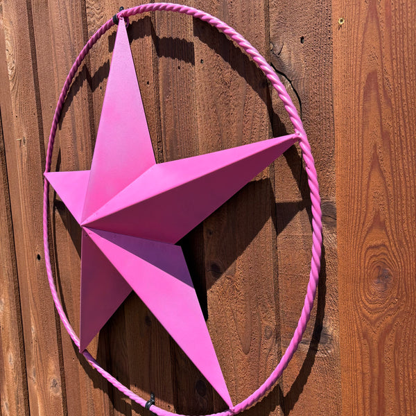PINK STAR BARN METAL LONE STAR TWISTED ROPE RING WESTERN HOME DECOR HANDMADE 12",24",36"