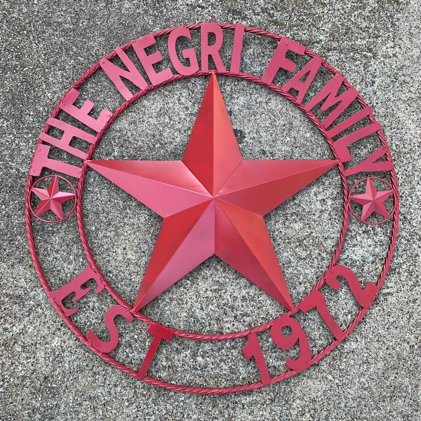 NEGRI FAMILY STYLE YOUR CUSTOM NAME STAR BARN STAR METAL LONE STAR WESTERN HOME DECOR RUSTIC BURGUNDY RED HANDMADE 24",32",36",50"