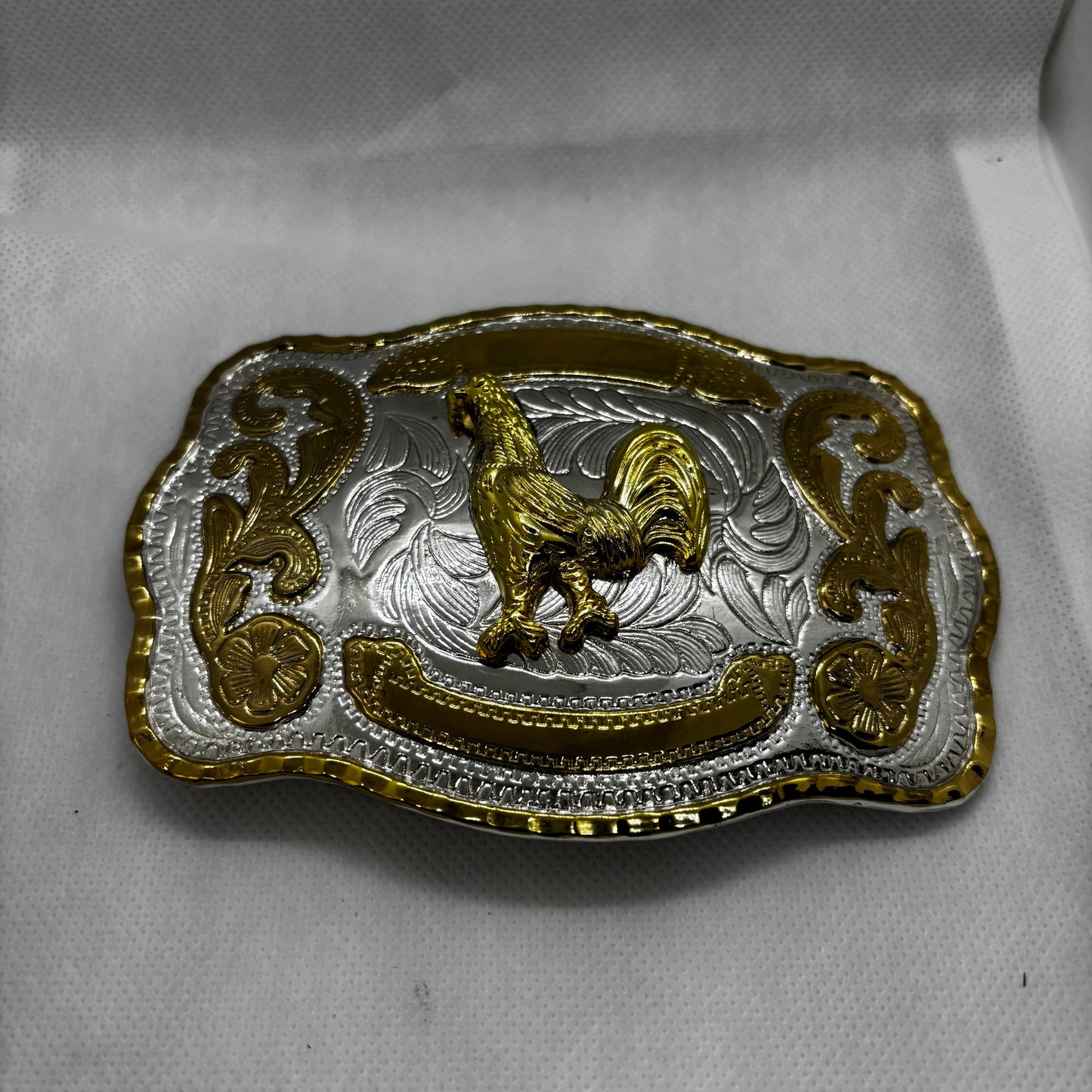 ROOSTER BELT BUCKLE GOLD SILVER WESTERN BUCKLE CRAFT HANDMADE 5.5" X 4" #EH13802