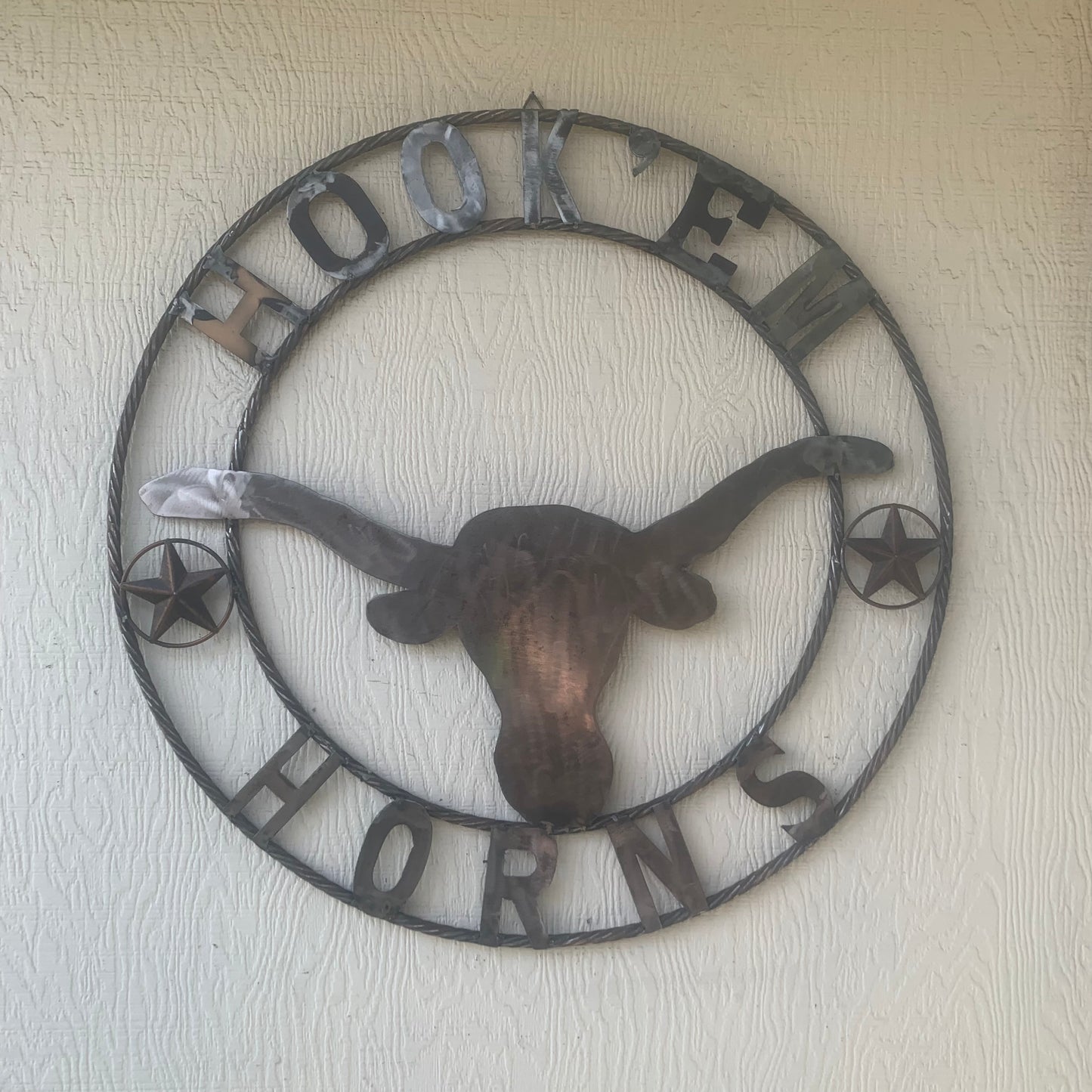 HOOKEM HORNS & LONE STAR TEXAS LONGHORNS HOOK EM RAW METAL UNPAINTED CUSTOM VINTAGE CRAFT WALL ART TEAM SIGN HANDMADE