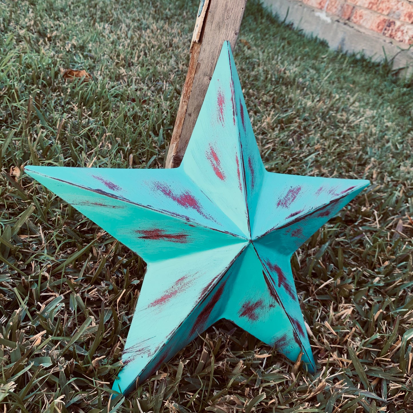 TURQUOISE DISTRESSED TWO TONE BARN STAR METAL ART WESTERN HOME DECOR HANDMADE NEW