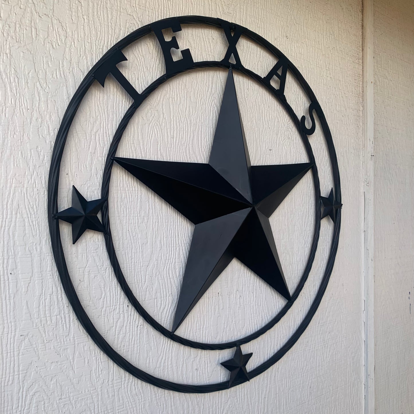 TEXAS LONESTAR WITH 3 SMALL STARS BARN STAR METAL RUSTIC BLACK TWISTED ROPE RING WESTERN HOME DECOR HANDMADE NEW