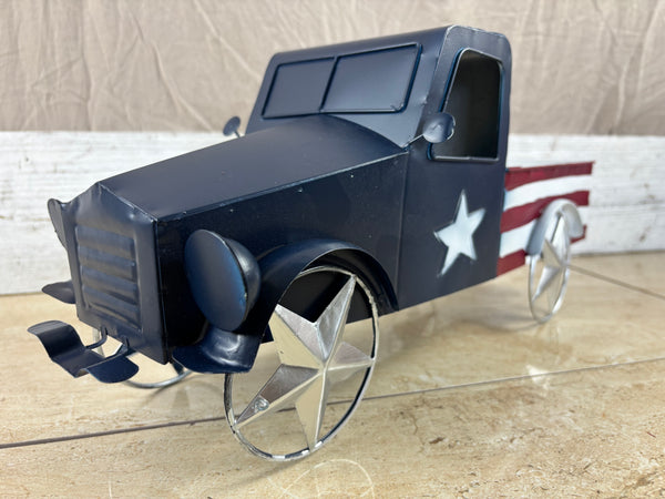 USA FLAG TRUCK 18" PICKUP TRUCK METAL ART FIGURINE VINTAGE WESTERN HOME DECOR HANDMADE  #EH12864