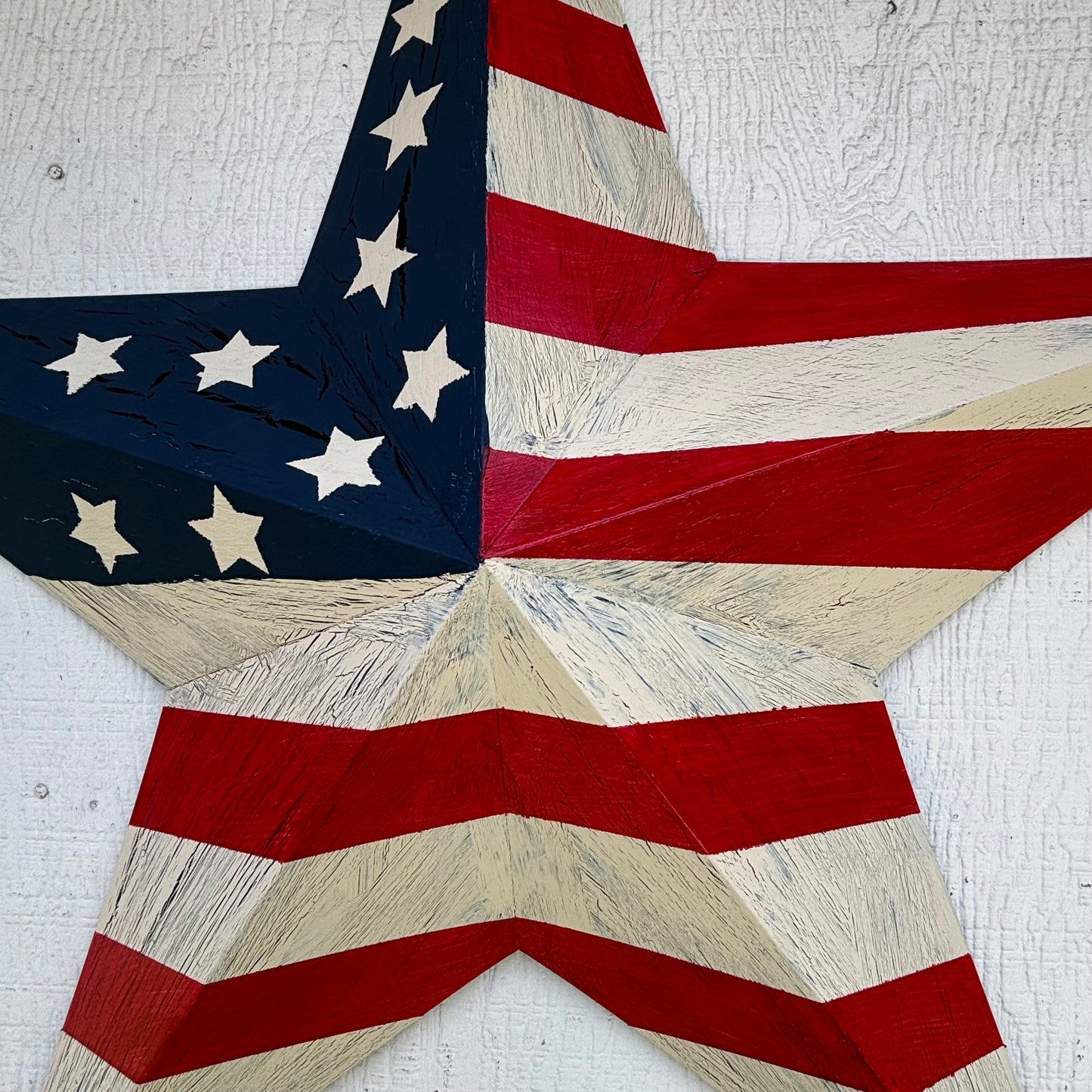 USA FLAG STAR CRACKLE RED IVORY NAVY BLUE METAL BARN STAR METAL WALL ART WESTERN HOME DECOR HANDMADE NEW