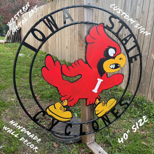 12", 18", 24", 32" IOWA STATE CYCLONES CUSTOM METAL VINTAGE CRAFT TEAM SIGN HANDMADE 36",40",44",50"