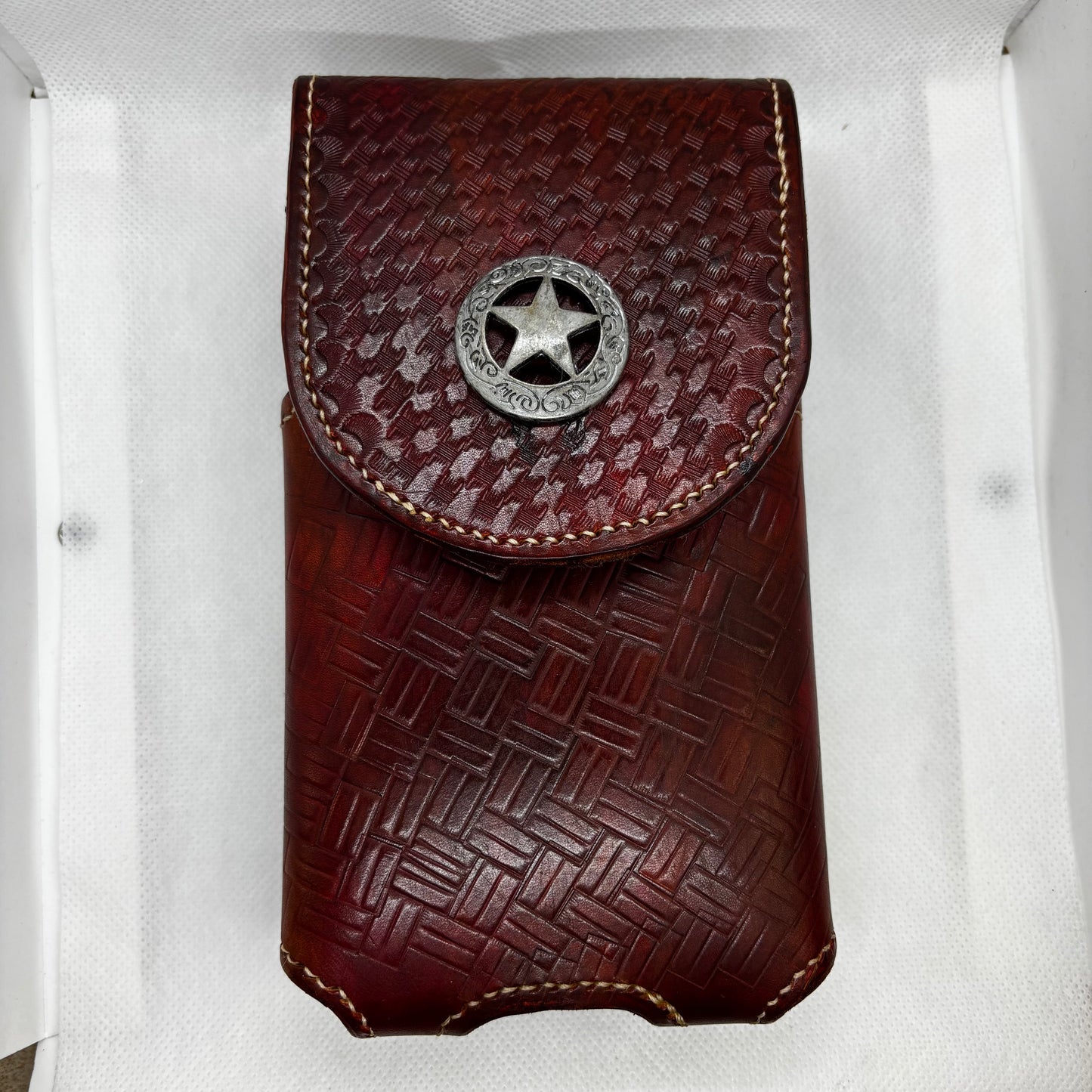 7" LONE STAR LEATHER HOLSTER BROWN STAR POUCH EXTRA LARGE  BELT LOOP CLIP CELL PHONE CASE UNIVERSAL HANDMADE #EH13808