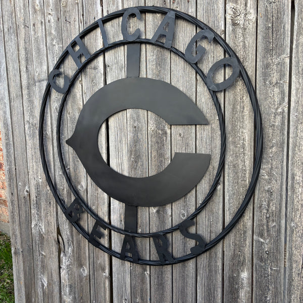 CHICAGO BEARS CUSTOM METAL VINTAGE CRAFT SIGN TEAM RISTIC BLACK HANDMADE